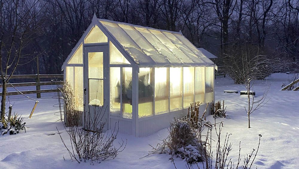 A Frame Greenhouse in Snow